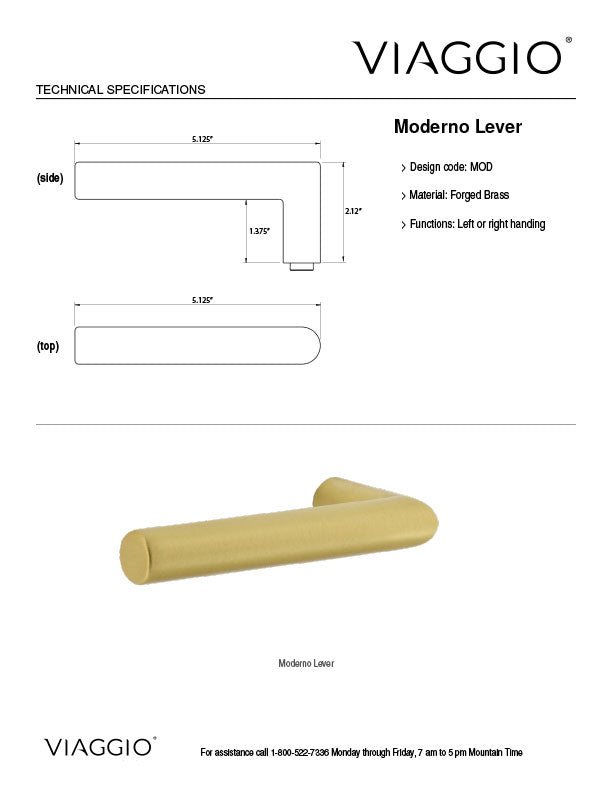 Moderno Lever Technical Specifications