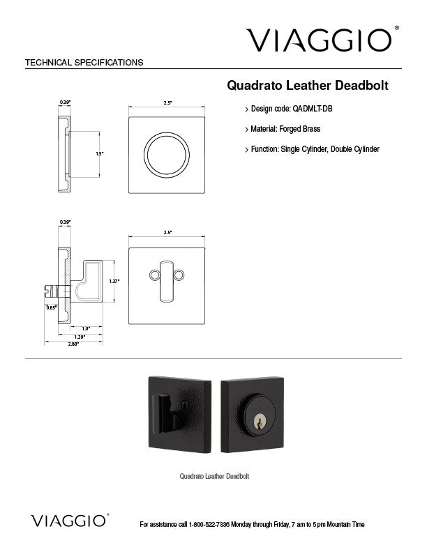 Quadrato Motivo Leather Deadbolt Technical Specifications