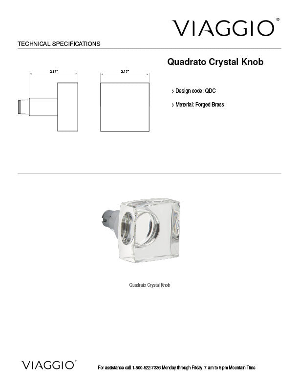 Quadrato Crystal Knob Technical Specifications