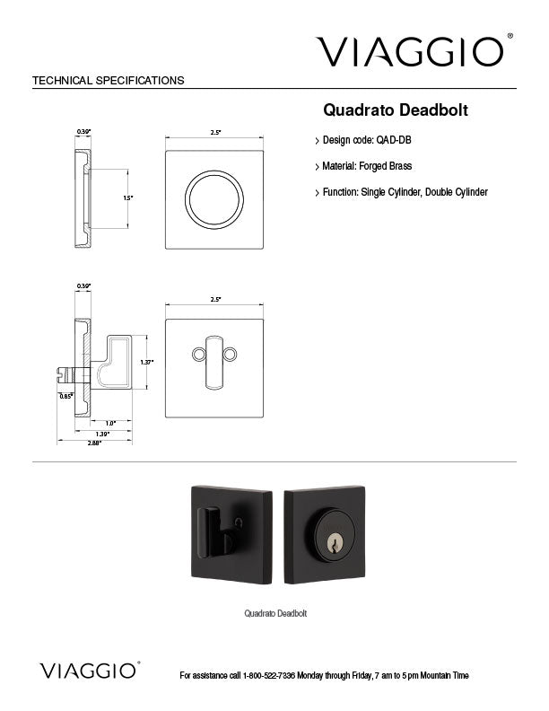 Quadrato Deadbolt Technical Specifications