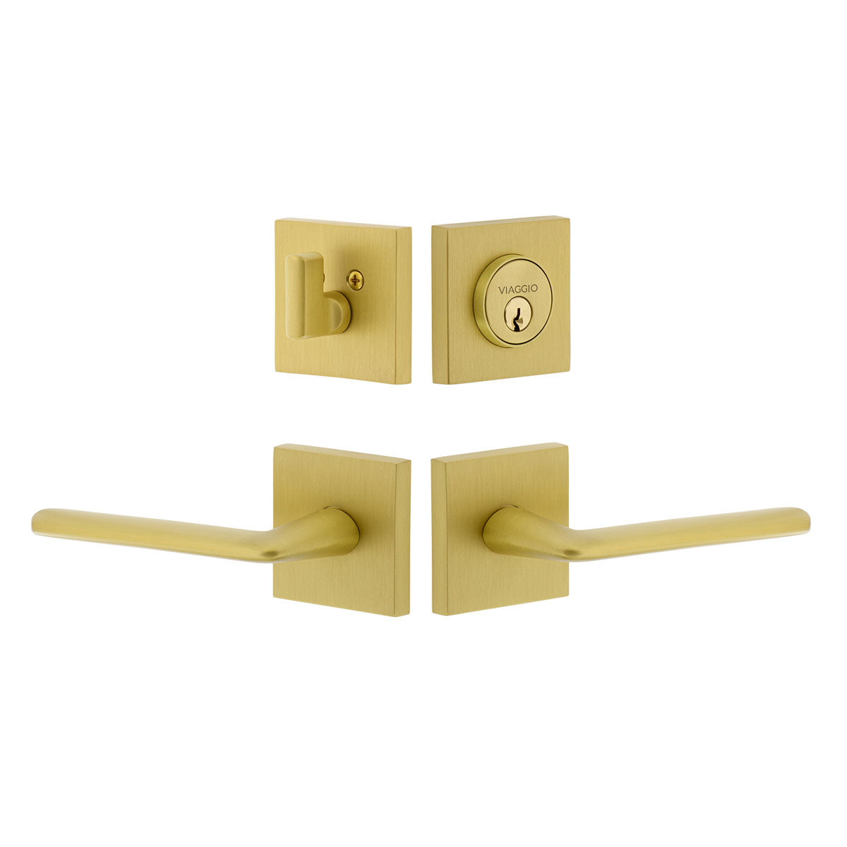 Quadrato Rosette with Quadrato Crystal Knob in Satin Brass - Viaggio  Hardware