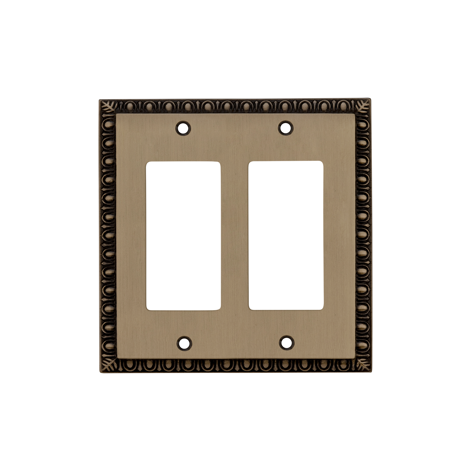 Egg & Dart Switch Plate with Double Rocker in Antique Brass