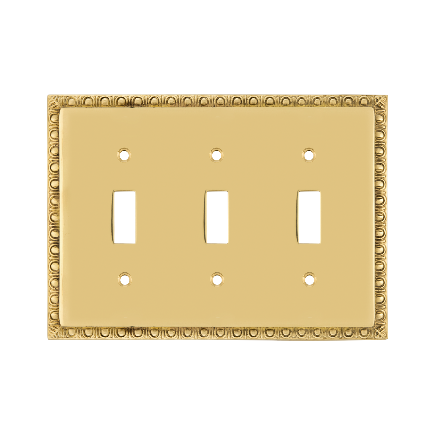 Egg & Dart Switch Plate with Triple Toggle in Polished Brass