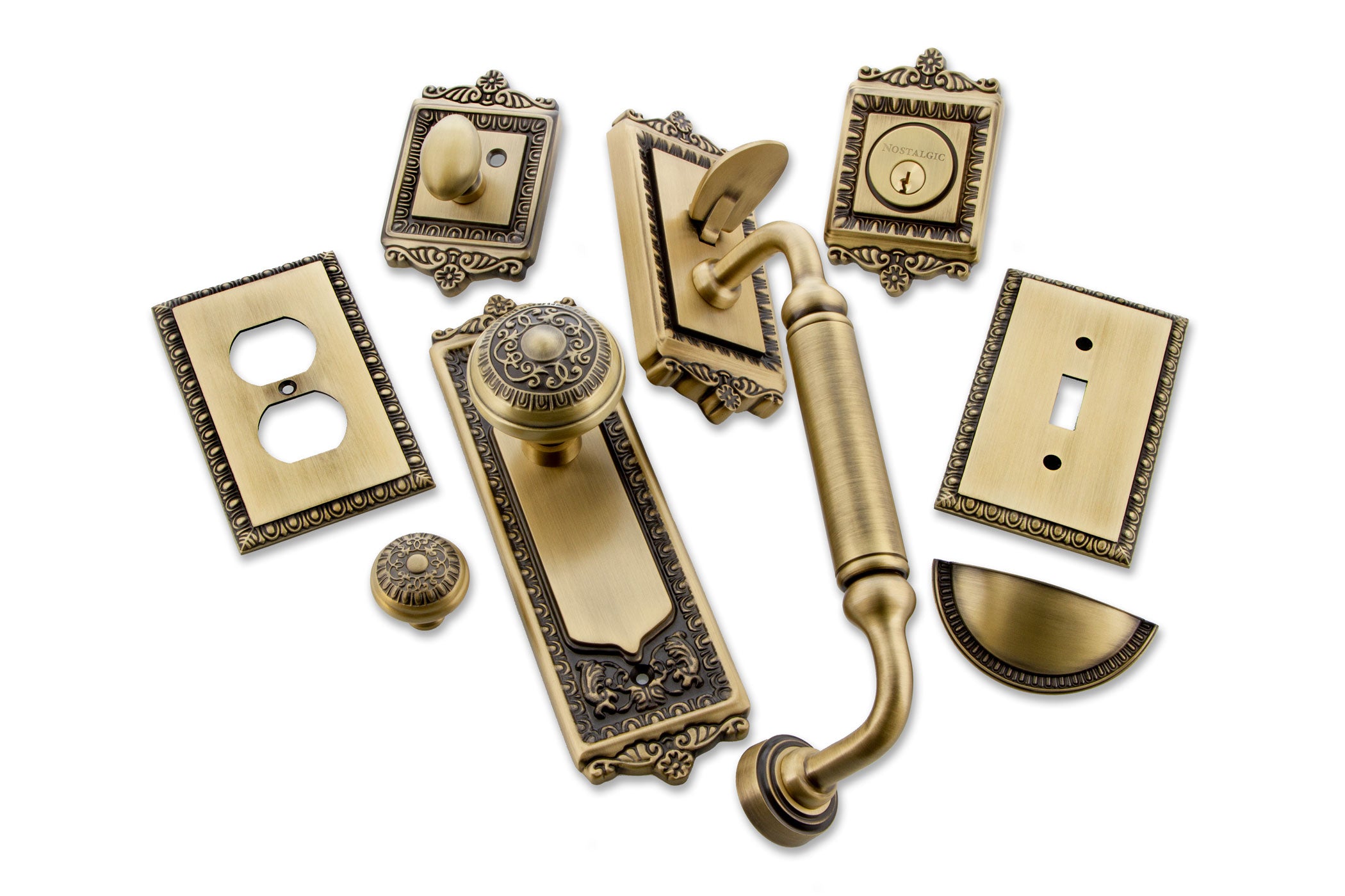 Egg & and Dart Collection Nostalgic Warehouse vintage inspired antique brass door hardware