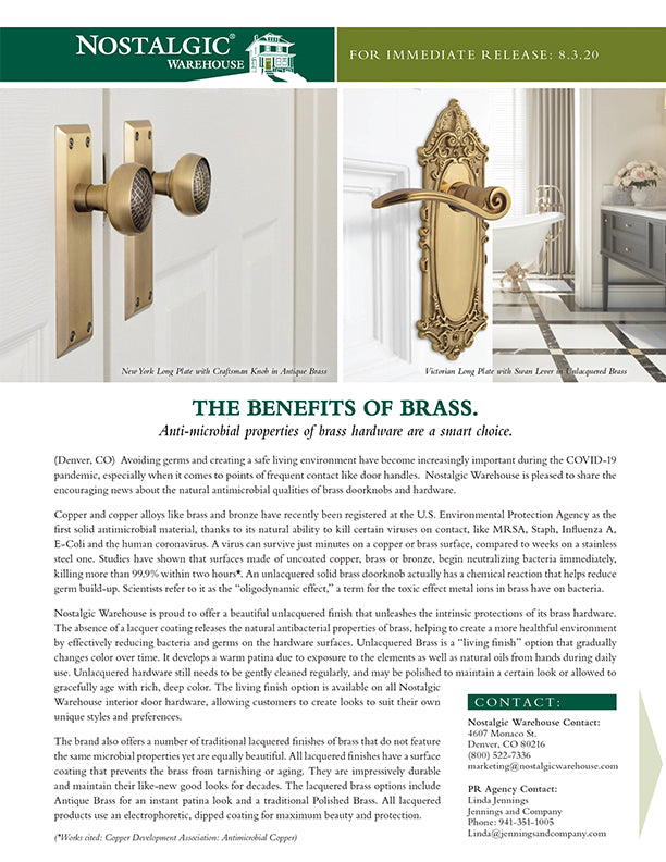 The Benefits of Brass Door Hardware and Brass Cabinet Hardware Nostalgic Warehouse Press Release