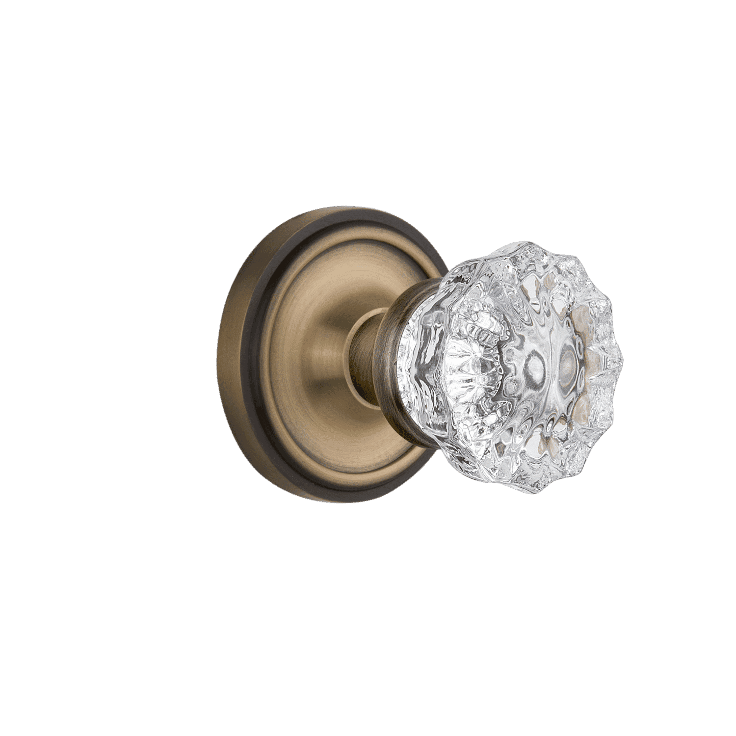 Classic Rosette with Crystal Knob in Antique Brass