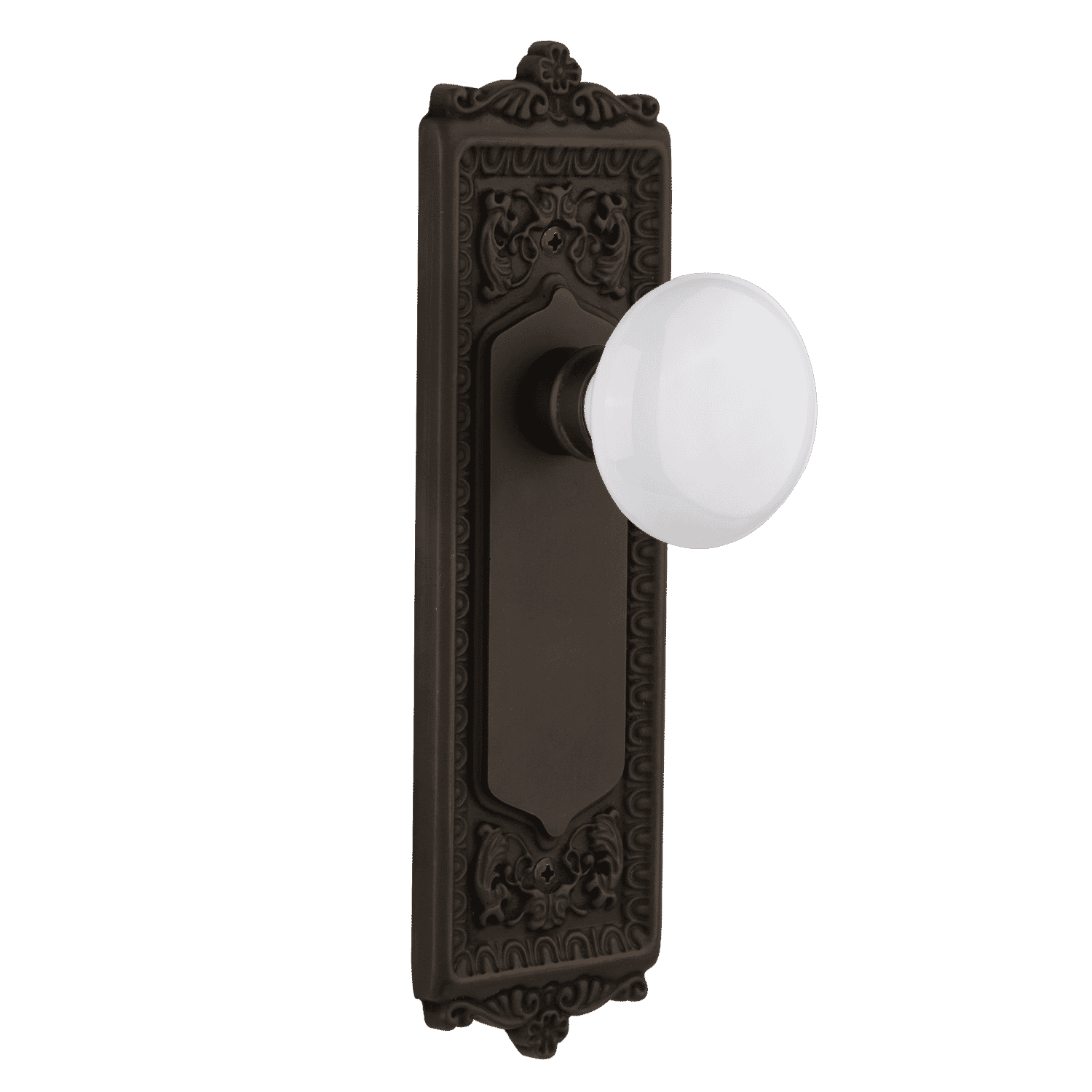 Egg & Dart Long Plate with White Porcelain Knob in Oil-Rubbed Bronze