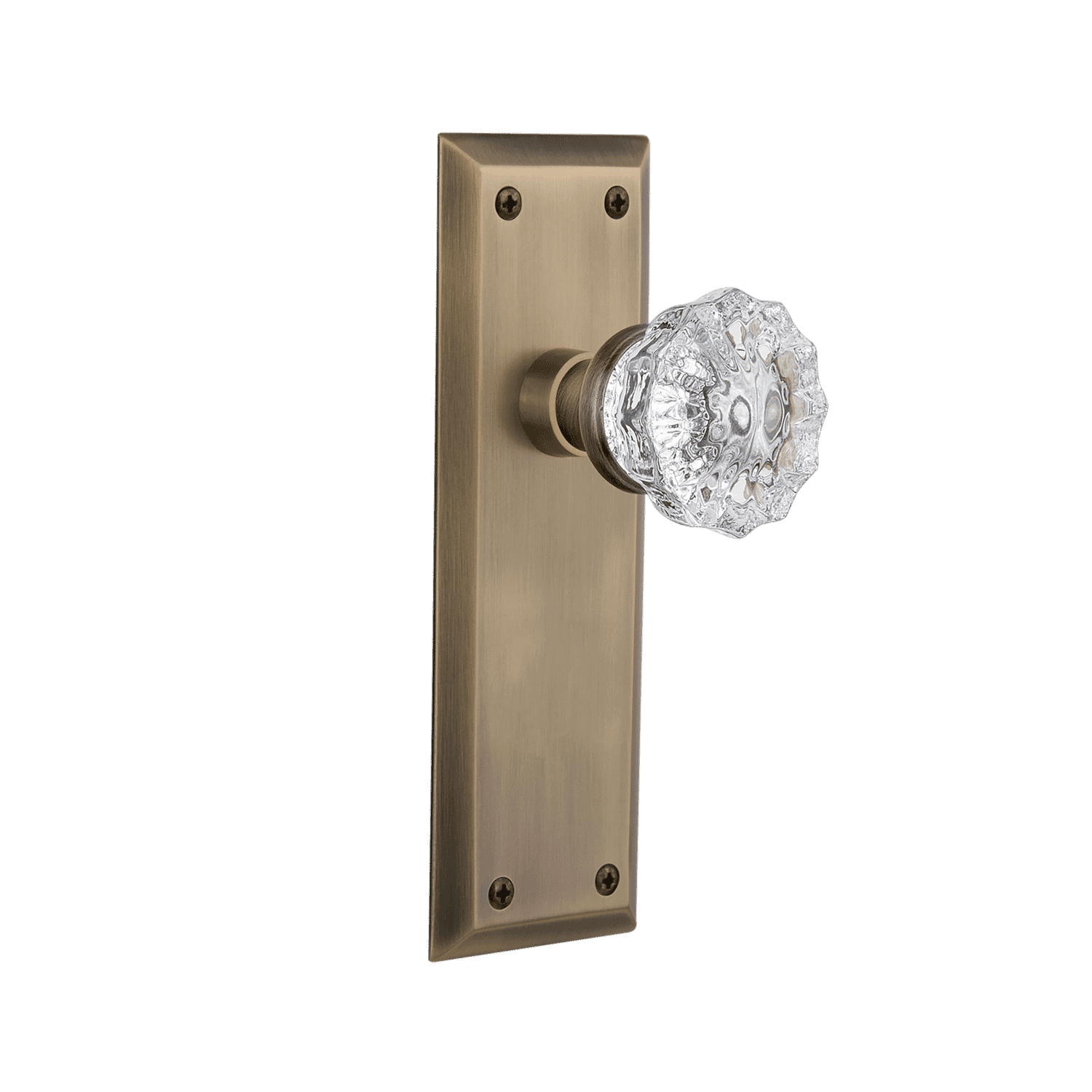 New York Plate with Crystal Knob in Antique Brass