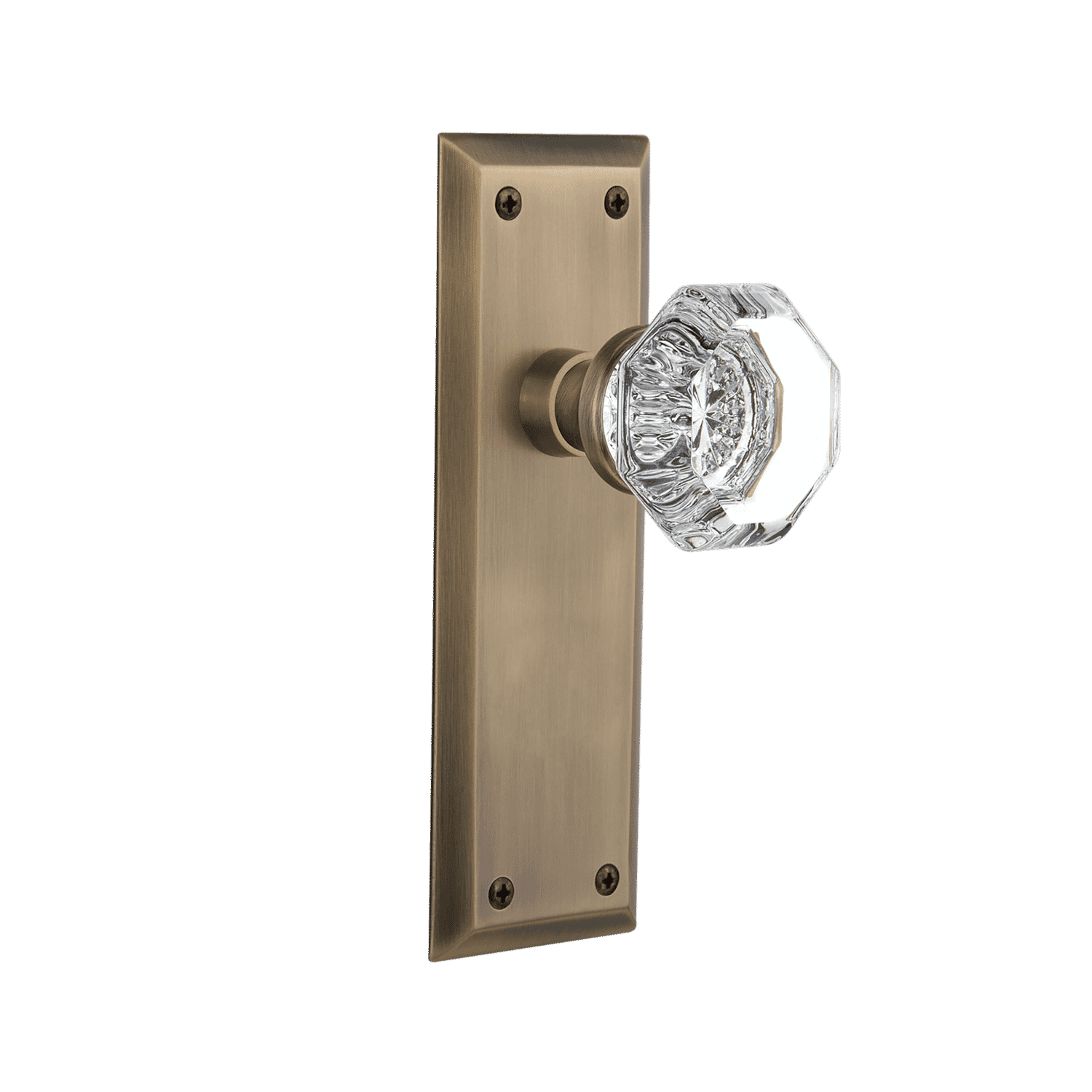 New York Plate with Waldorf Crystal Knob in Antique Brass