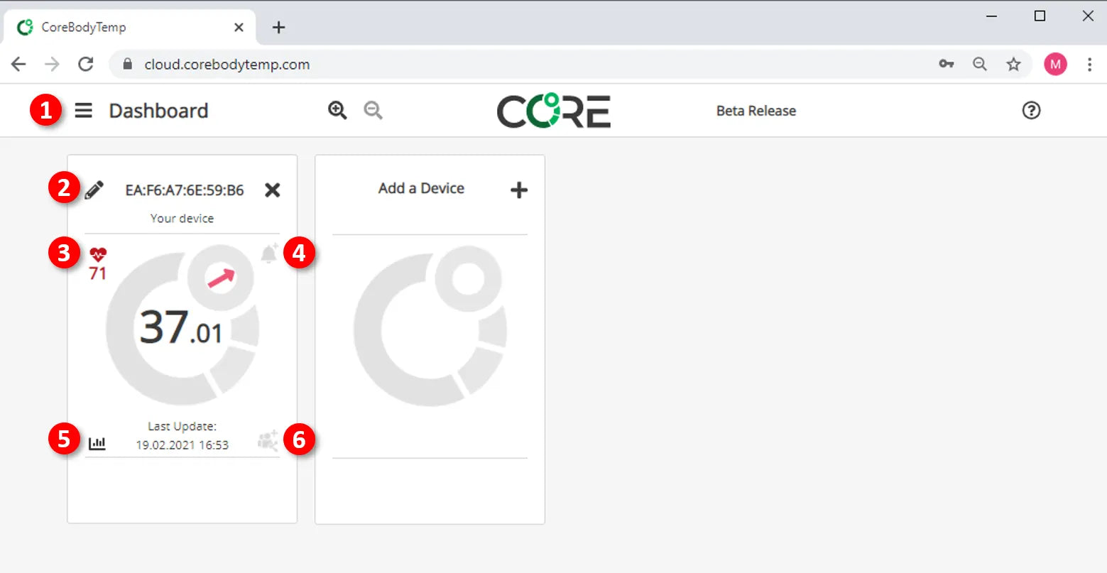 CORE Cloud web app dashboard