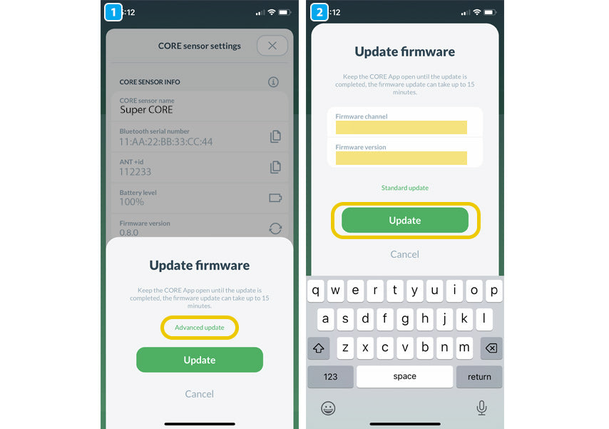 CORE sensor advanced firmware update