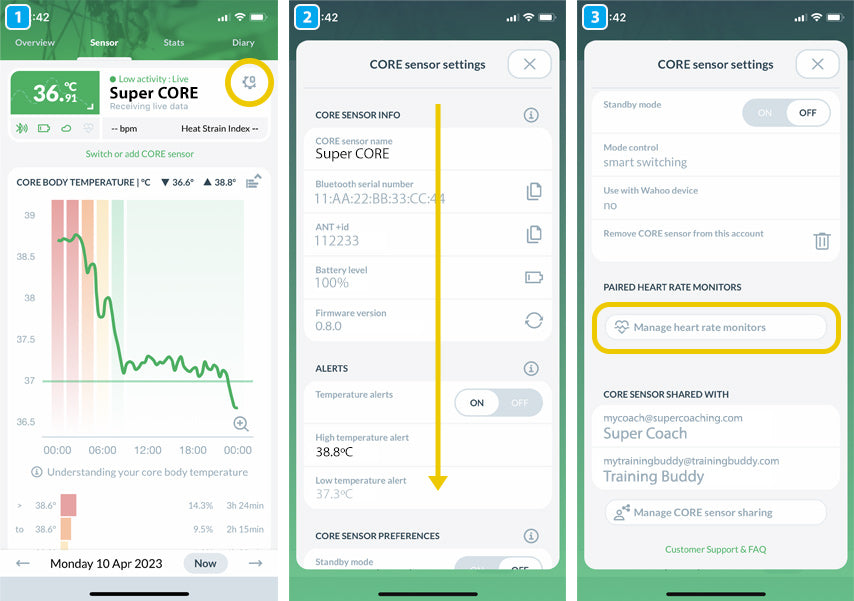 Pair CORE sensor and ANT+ heart rate monitor