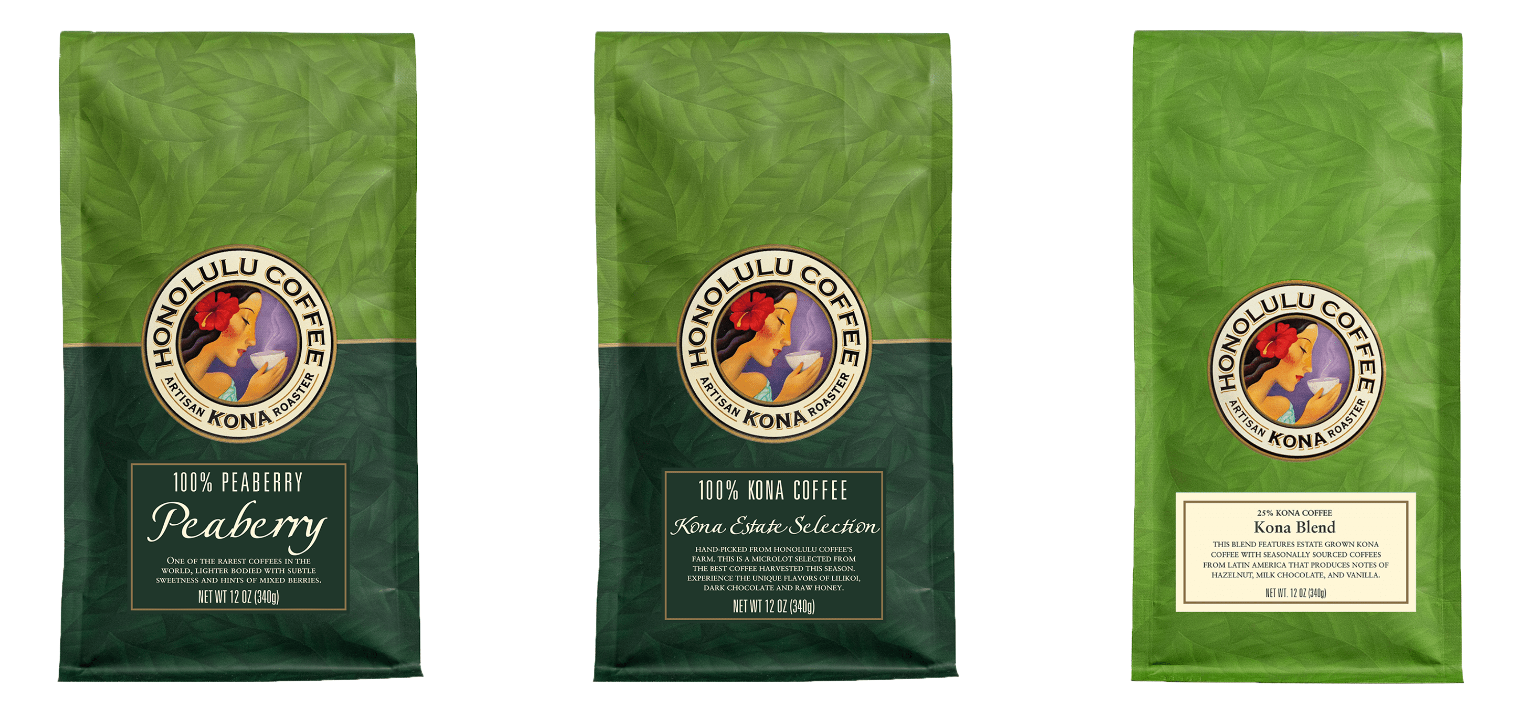 Three 12oz bags of our freshly roasted Kona coffee