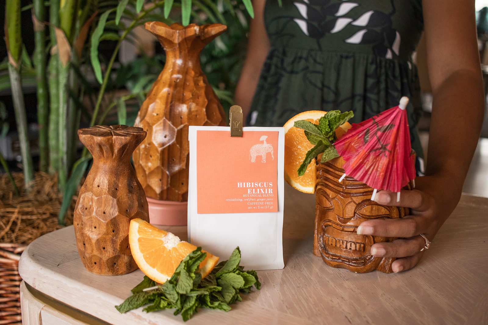 Tiki punch with Hibiscus Elixir from Firepot Teas