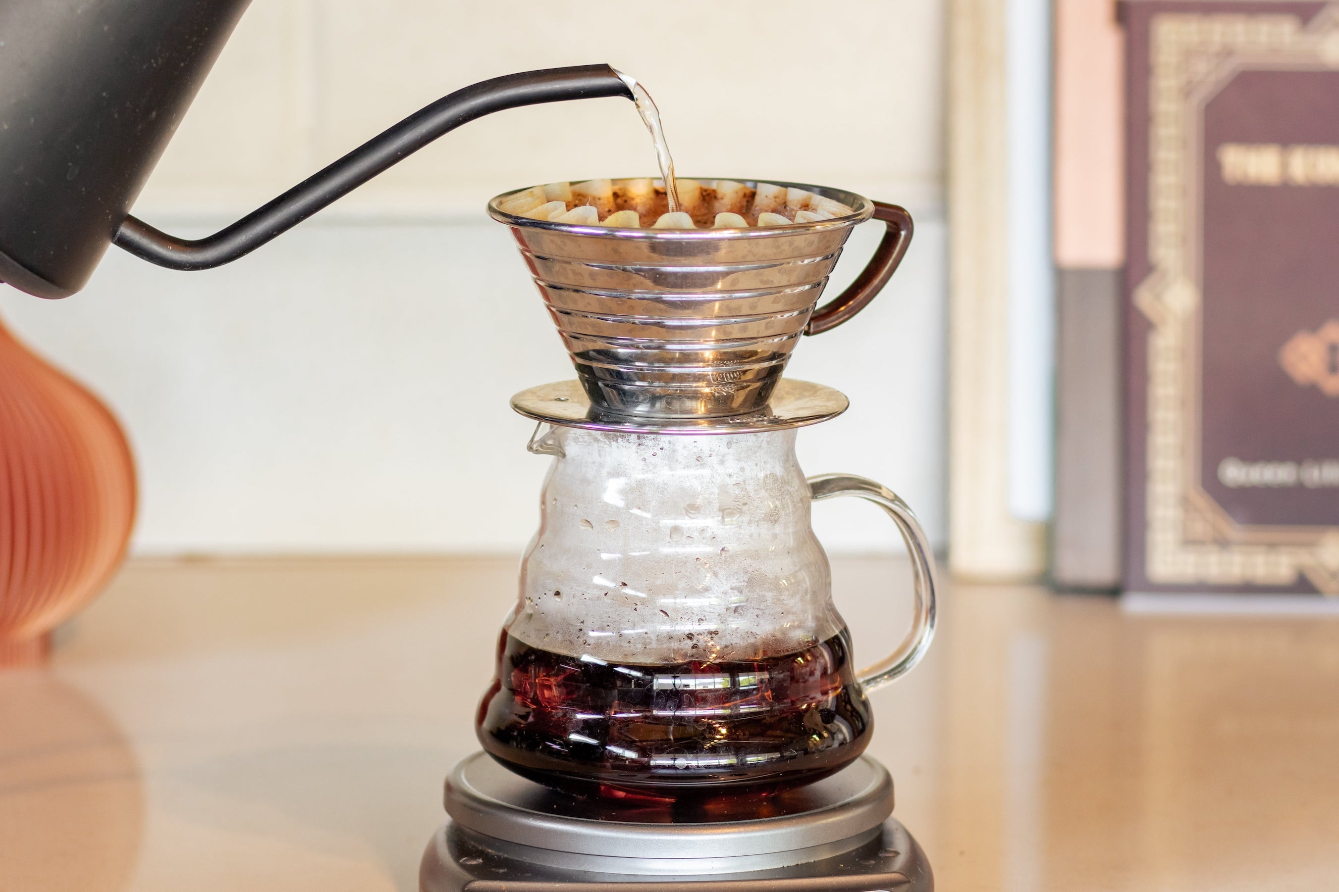 Brewing coffee in a Kalita