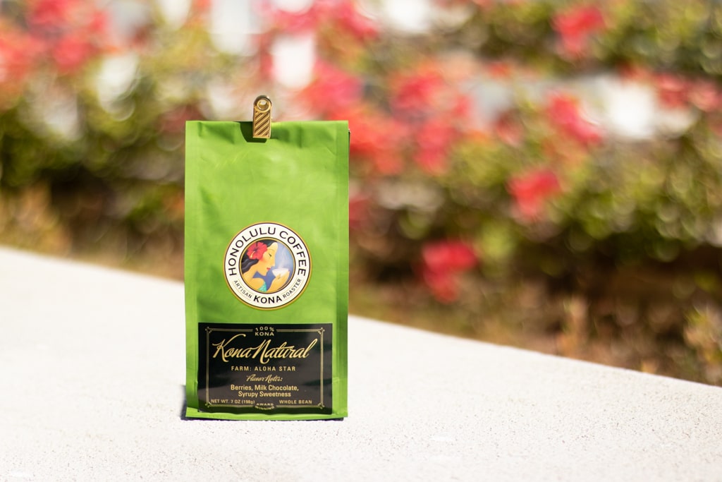 A bag of our Kona Natural coffee beans.