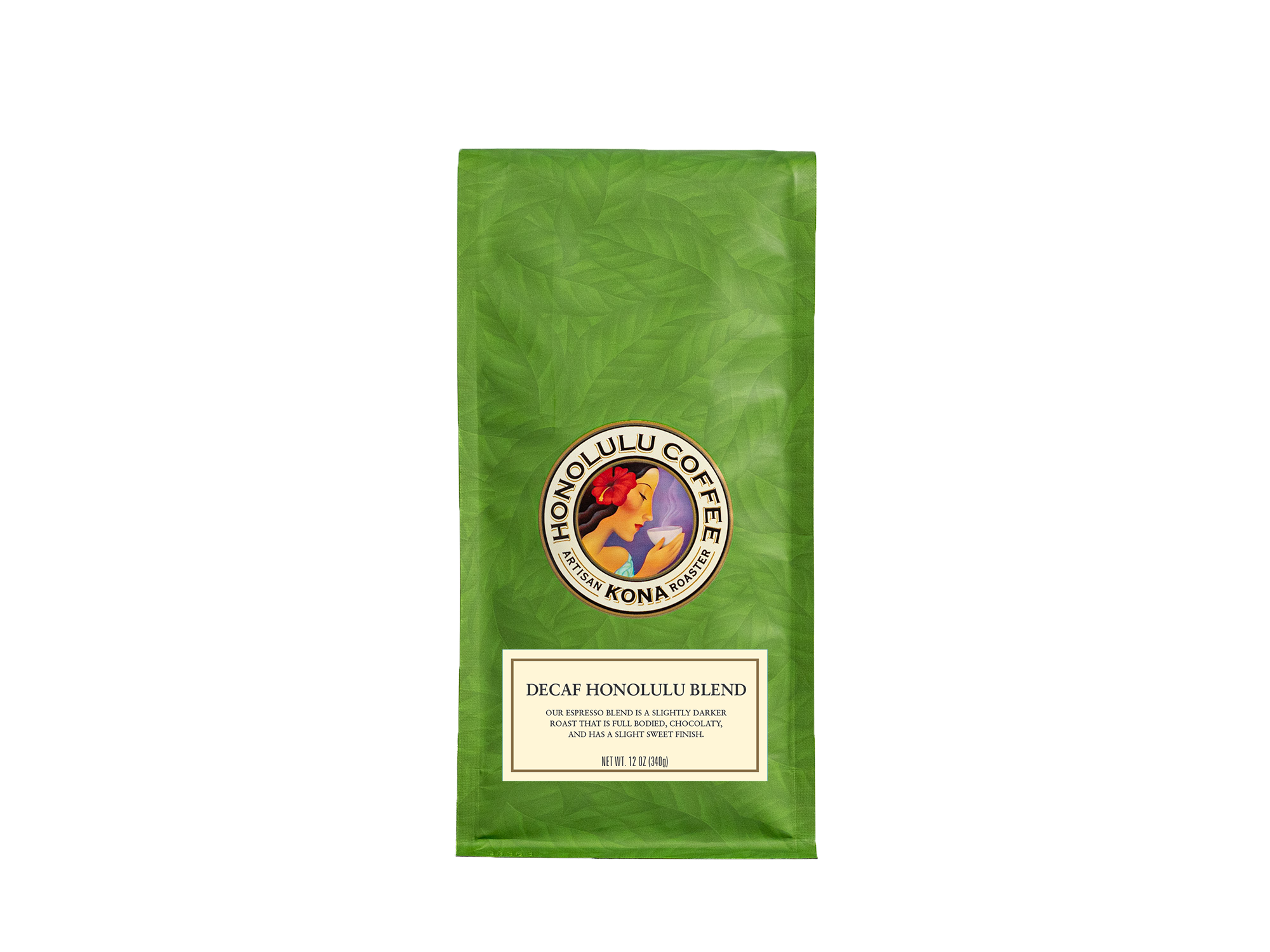 12oz bag of Decaf Honolulu Blend