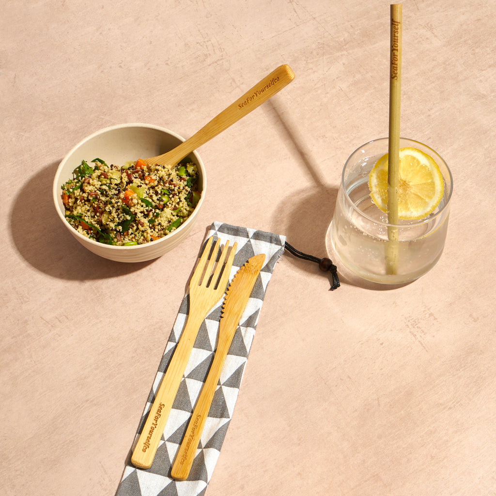Bamboo Straw and cutlery set 