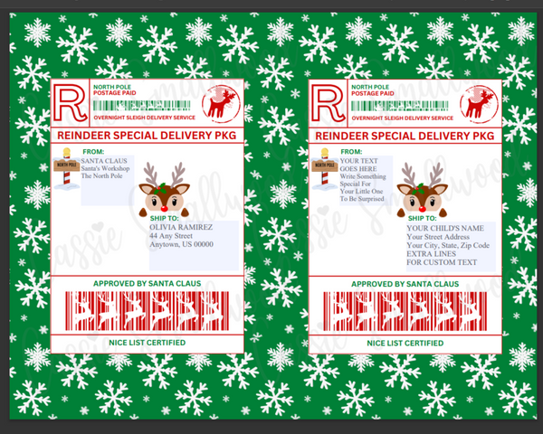 Editable Reindeer Mail North Pole Shipping Label Cassie Smallwood