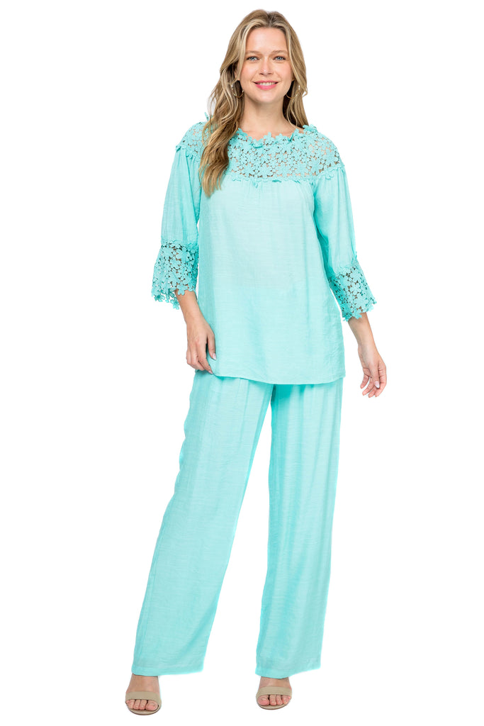 Women's Casual Resort Wear Two Piece Top and Pant Set