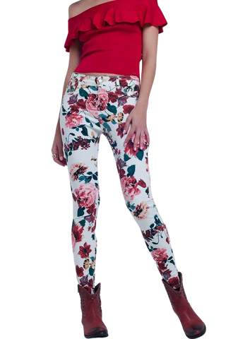 rose print jeans