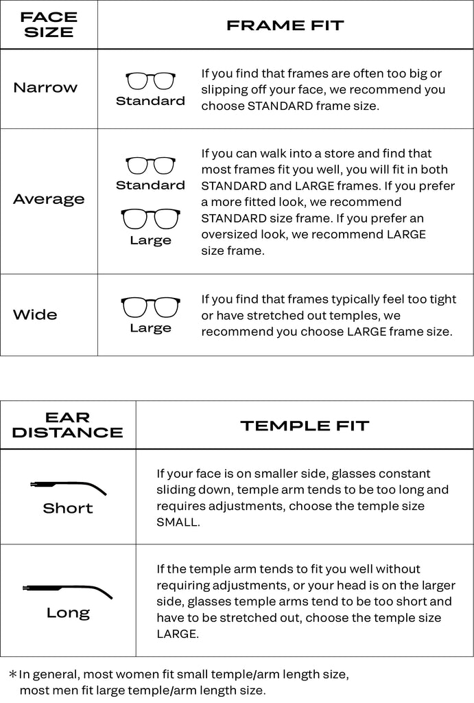 Glasses Frames  Sizing information and more.