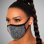 Charger l&#39;image dans la galerie, Luxury rhinestone face covering, face mask with filter, pm 2.5 filter, protective mask, luxury black gold crystal mask, buy masks online uk

