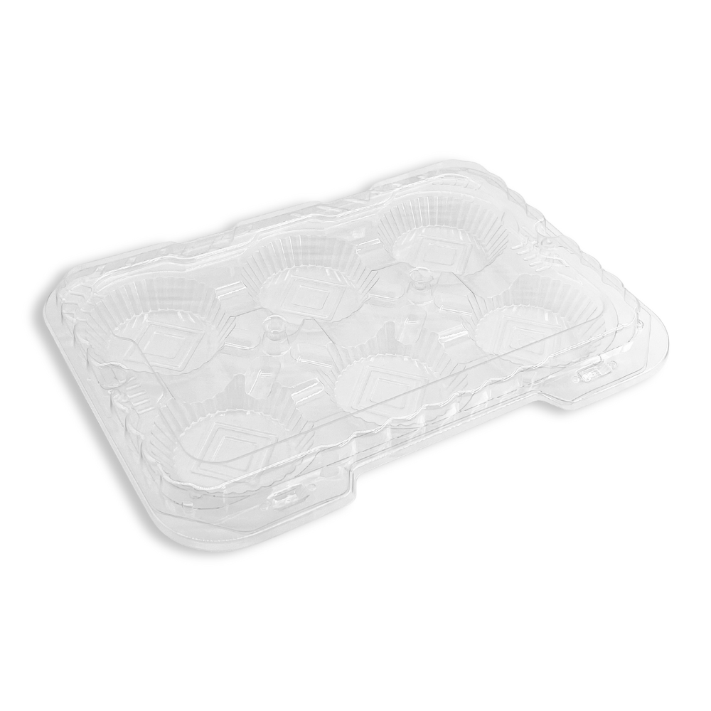 F1109 PET | 6 Egg Tart Clear Rectangular Hinged Container