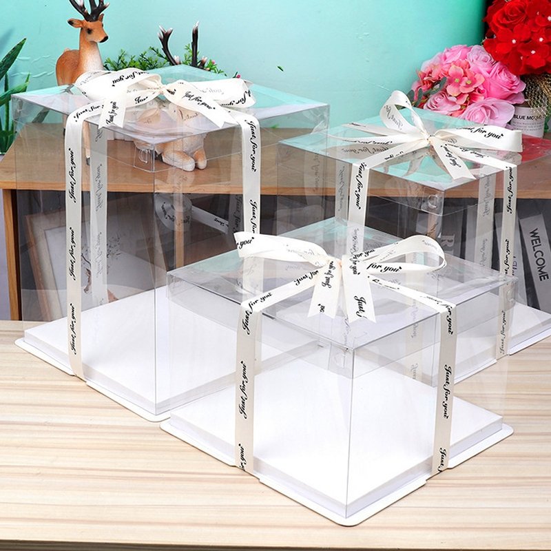 Clear Square Cake Box W/ White Base & Clear Lid | Ideal for 4" 6" 8" 10" Cake - 50 Sets - HD Bio Packaging product image