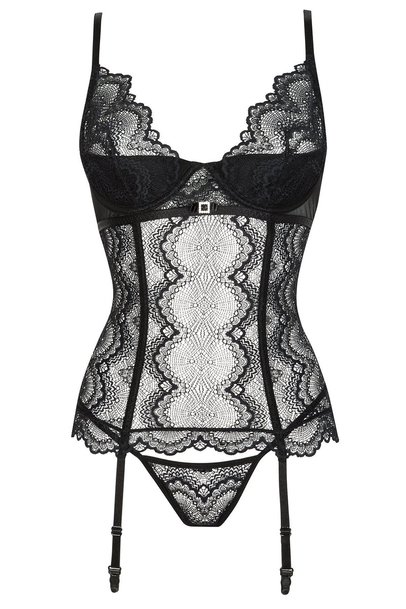 Luxury Black Lace Bustier & Gstring Set – Lingerie Seduction