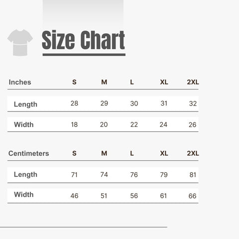 Size Chart for Curved T shirts by PARADIS SVP - paradissvp.com