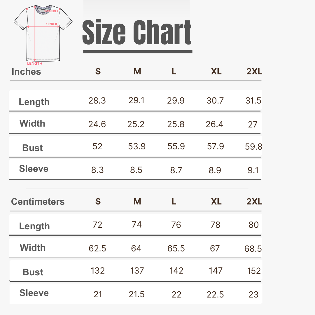 Size Guide for Oversized T shirt by PARADIS SVP - paradissvp.com