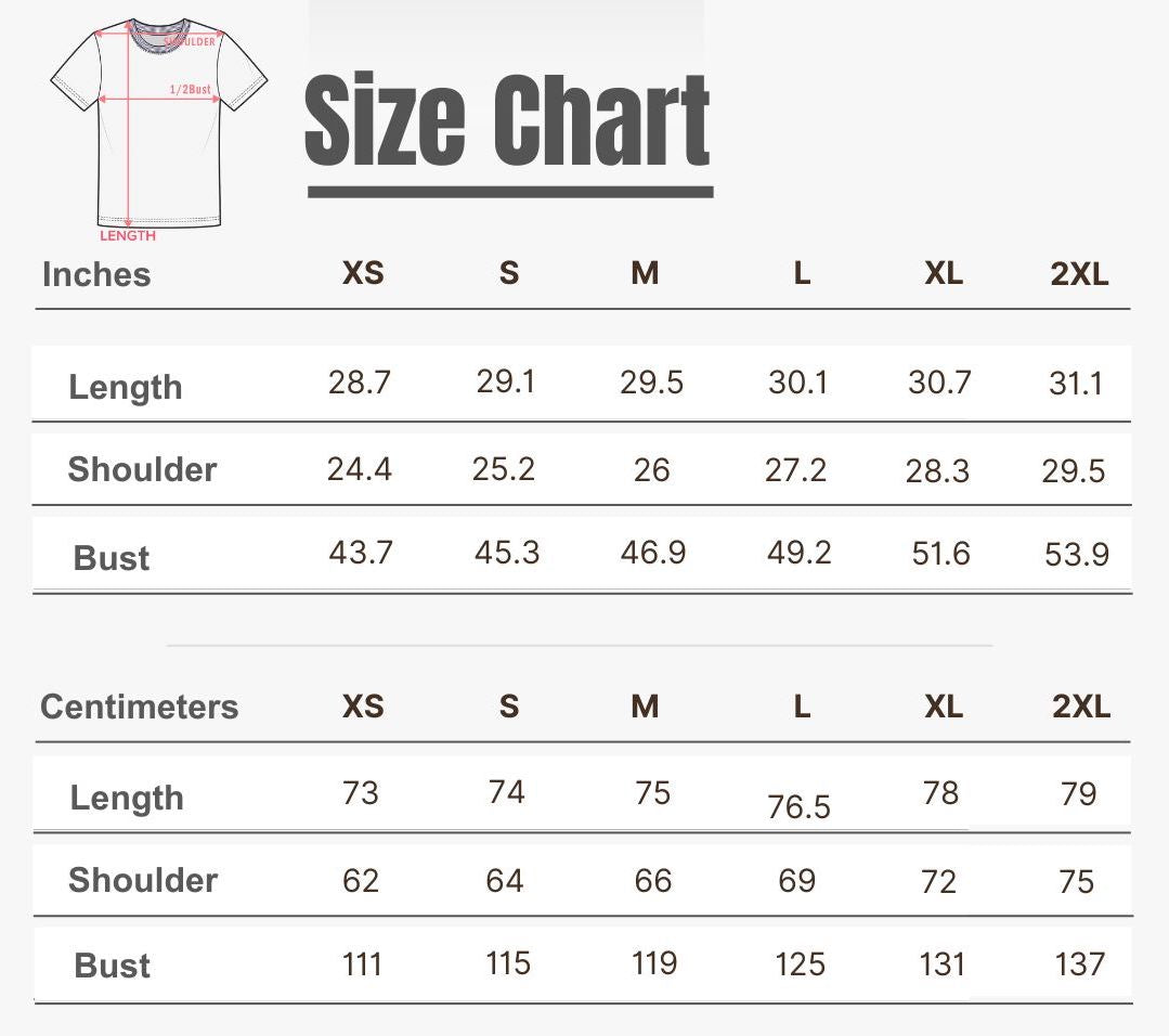 Size Guide for Women's T-shirt With Split