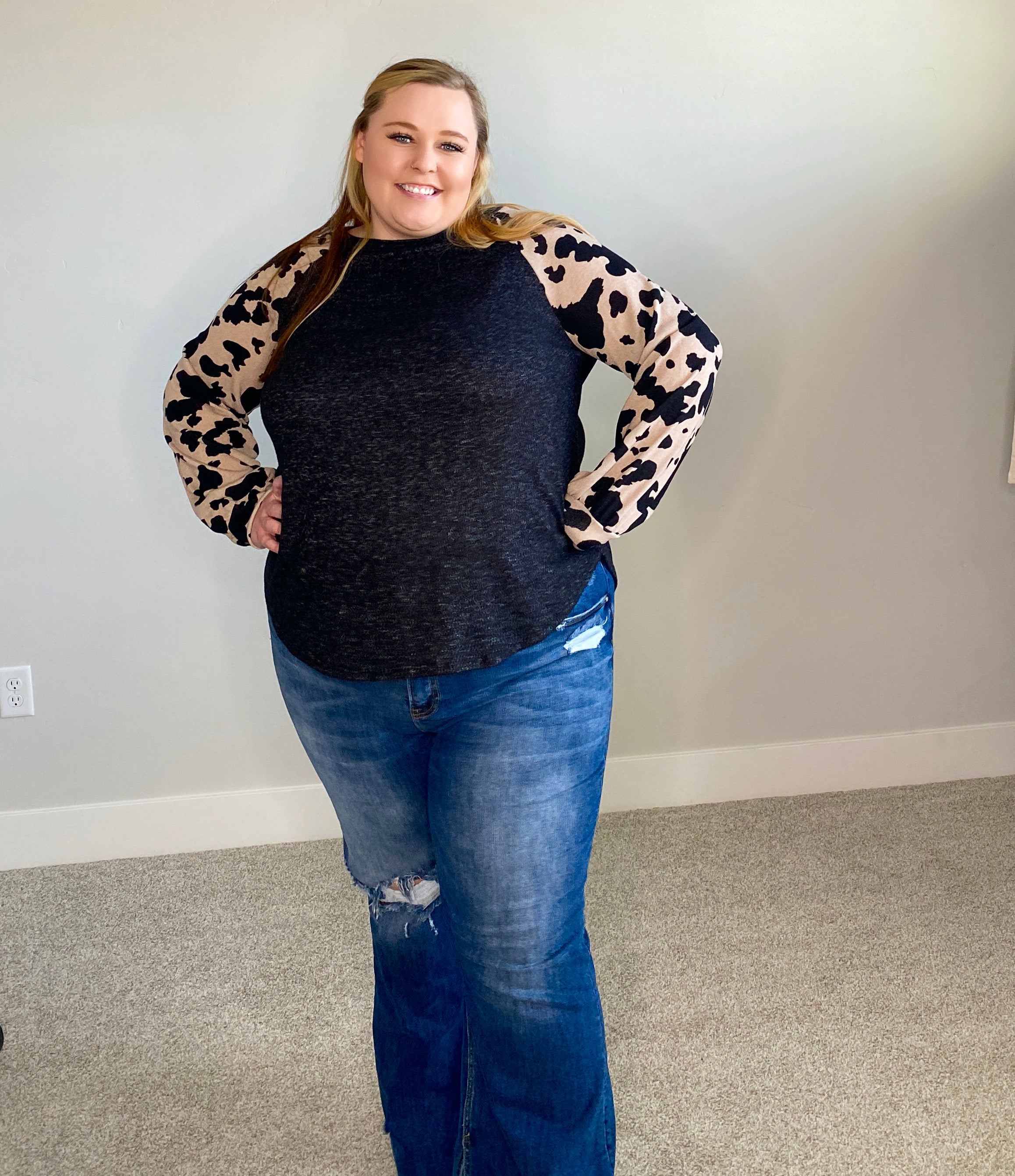 The Clara Cow Print Long Sleeve Top