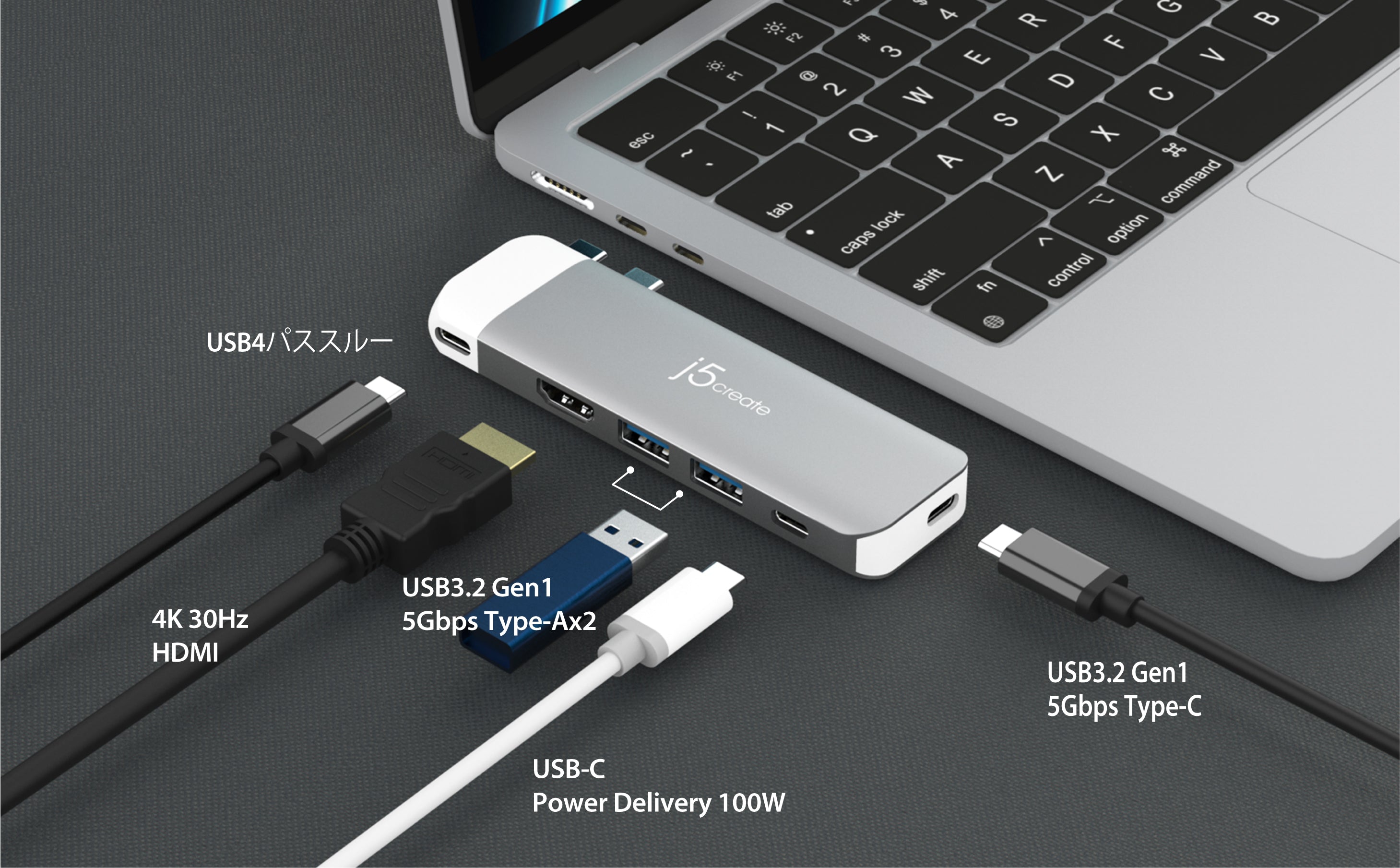 JCD394 MacBook Pro/Air専用 6in1 マルチアダプター(MagSafe3