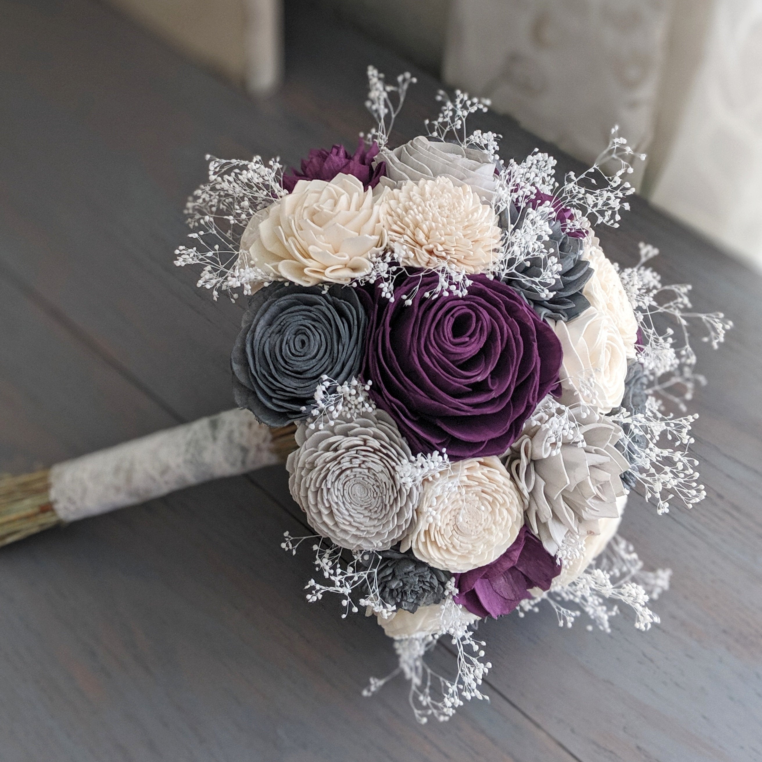 Plum, Burgundy, Light Gray, and Ivory Bouquet with Greenery – Secondhand  Stardust