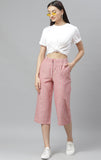 Generic Women's Pink Cotton Check Casual Trouser (Color:Pink)