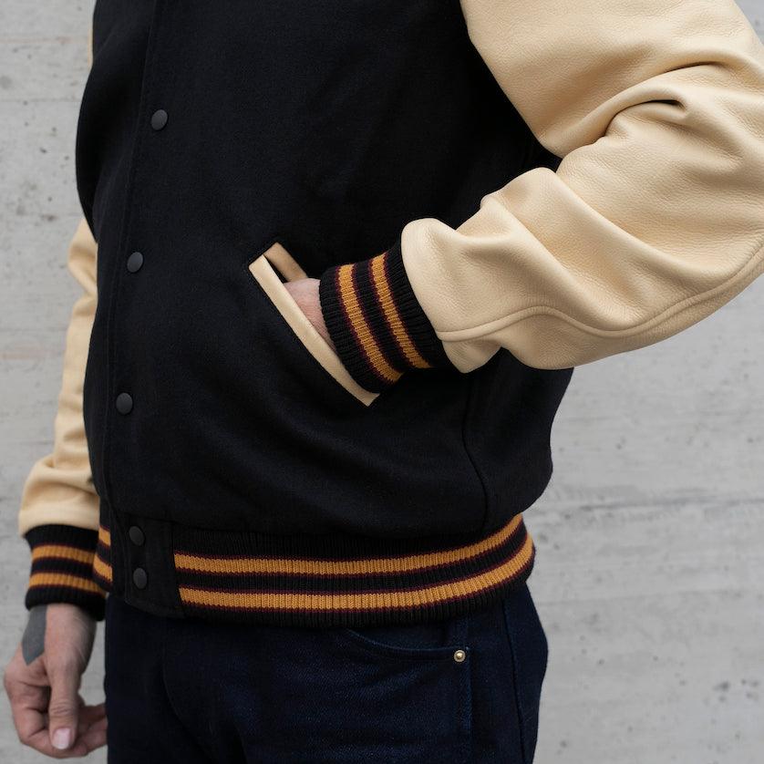 DE-JA0002-BLK/PAL - Dehen 1920 x IH Germany Custom Varsity Jacket  - Black/Palomino