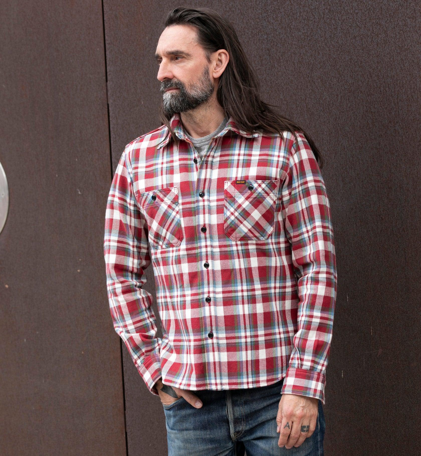 IHSH-371-RED - Ultra Heavy Flannel Crazy Check Work Shirt - Red