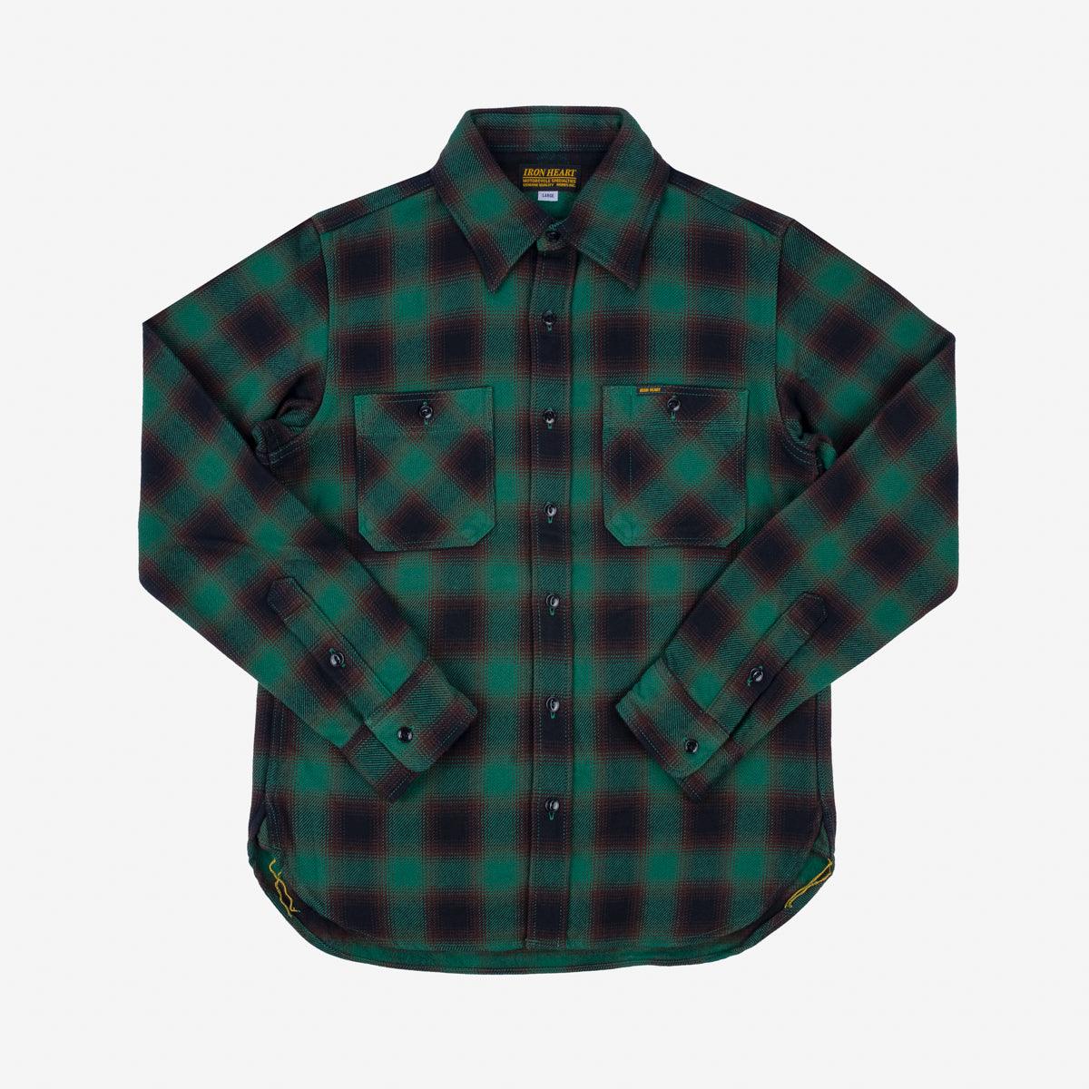 IHSH-379-GRN - Ultra Heavy Flannel Ombre Check Work Shirt - Green