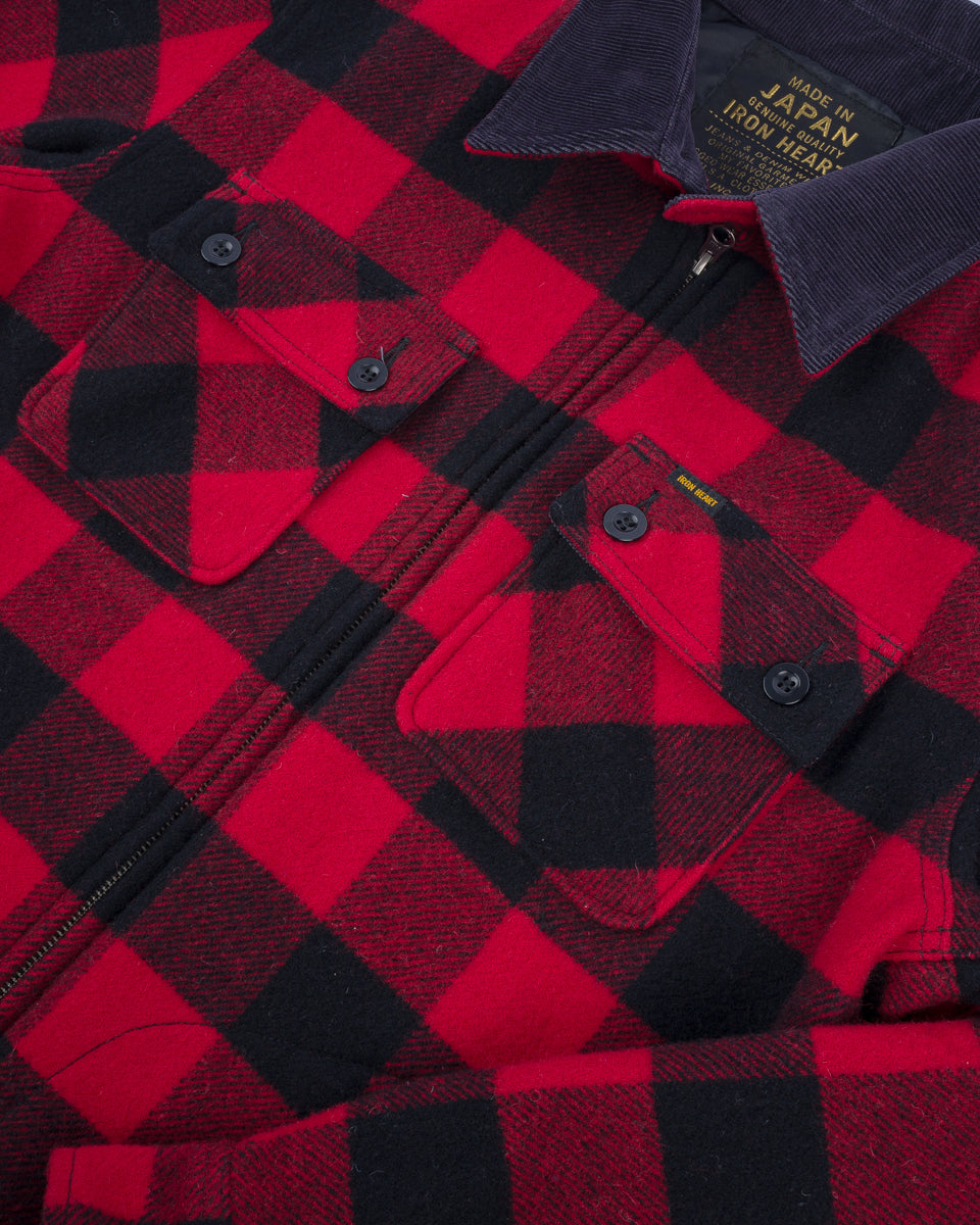 FW24 - IHW-20-RED - Wool Buffalo Check Bush Jacket - Red