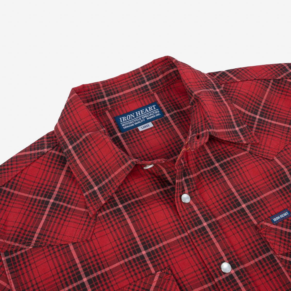 IHSH-386-RED - 5oz Selvedge Short Sleeved Western Shirt - Red Vintage Check