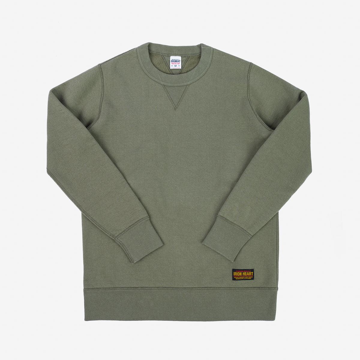 IHSW-69L-OLV - 14oz Ultra Heavyweight Loopwheel Cotton Crew Neck Sweat - Olive