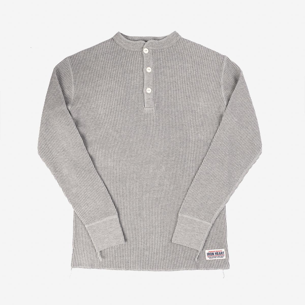 IHTL-1213-GRY - Waffle Knit Long Sleeved Thermal Henley Grey