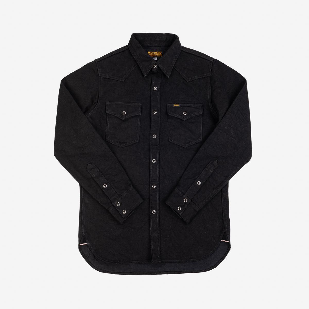 IHSH-295-BB - 14oz Selvedge Denim Western Shirt Black/Black