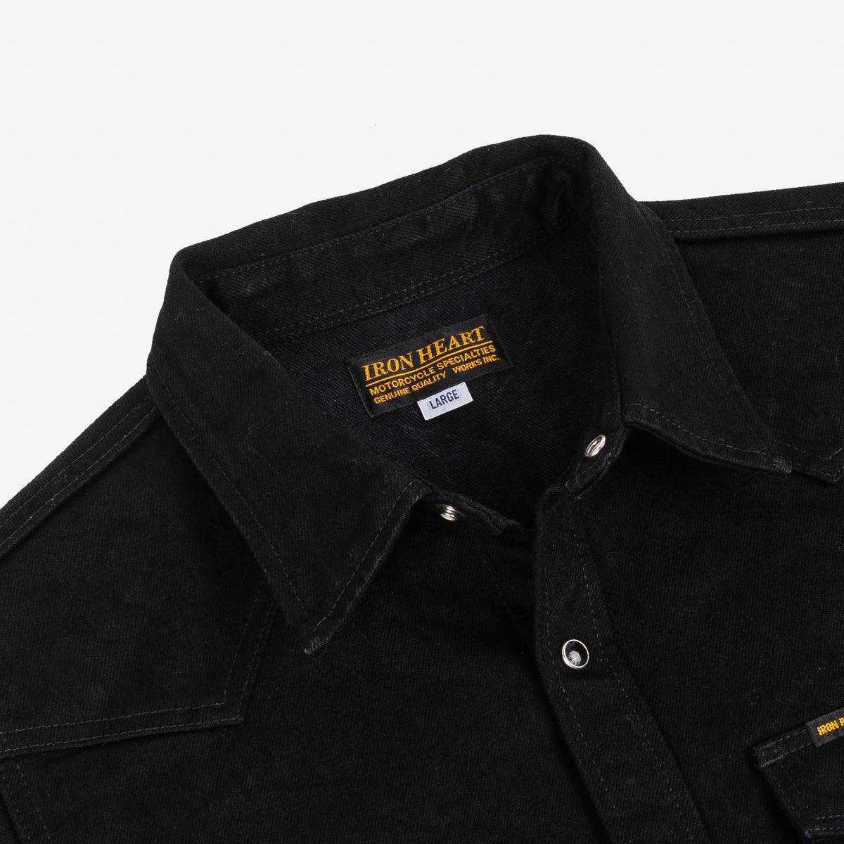 IHSH-295-BB - 14oz Selvedge Denim Western Shirt Black/Black