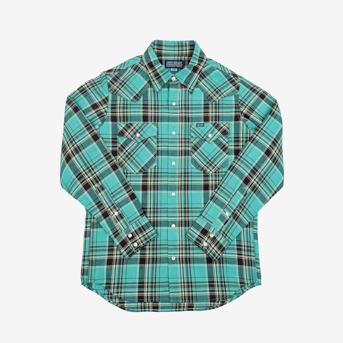 IHSH-355-GRN - 5oz Selvedge Madras Check Western Shirt - Green