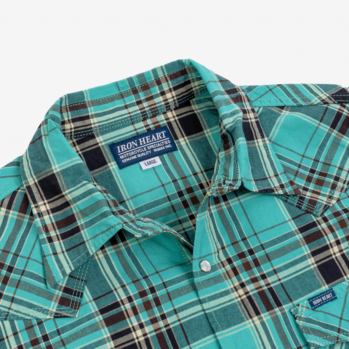 IHSH-355-GRN - 5oz Selvedge Madras Check Western Shirt - Green