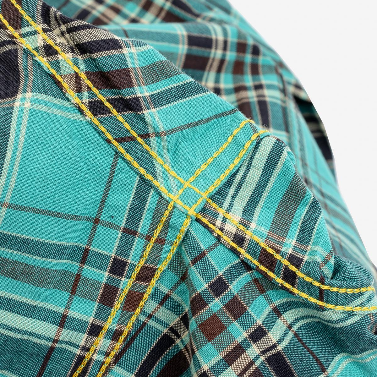 IHSH-355-GRN - 5oz Selvedge Madras Check Western Shirt - Green