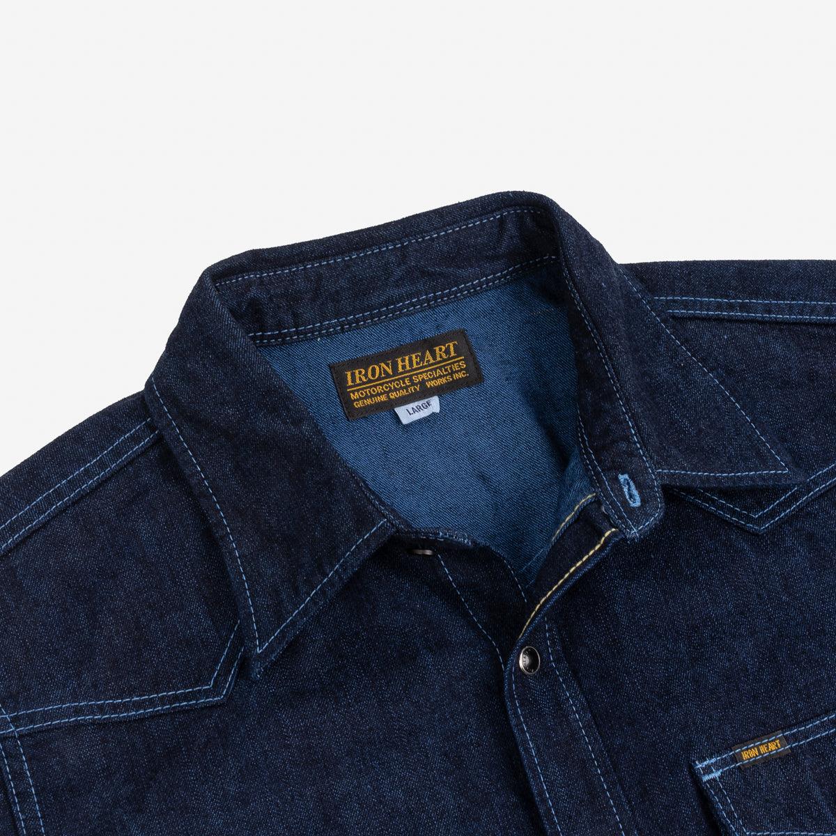 IHSH-352-BLU - 10oz Selvedge Denim Western Shirt - Indigo Overdyed Blue